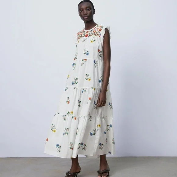 sachin and babi light blue dress White floral embroidered linen Zara shift dress!!!